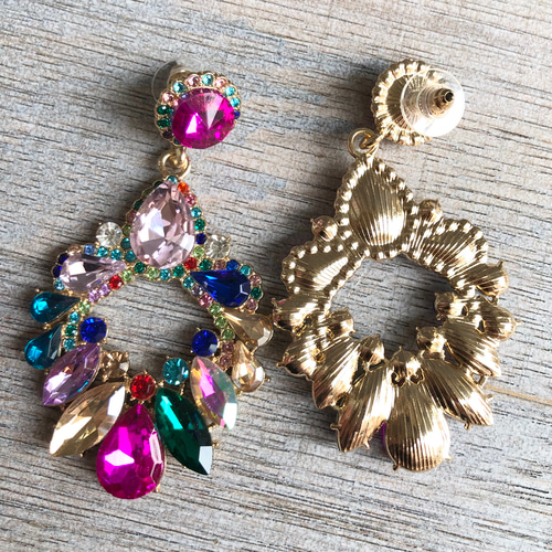 ヴィンテージ風 レトロ フープ ビジュー ピアス キラキラ 宝石
