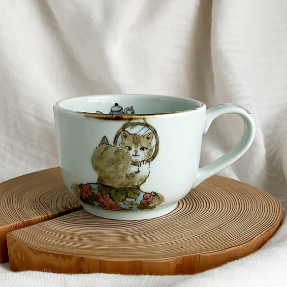チコロット❤️すべて手描き❤️染付け❤️スープカップ❤️カフェオレボウル❤️お味噌汁お椀❤️猫 1枚目の画像