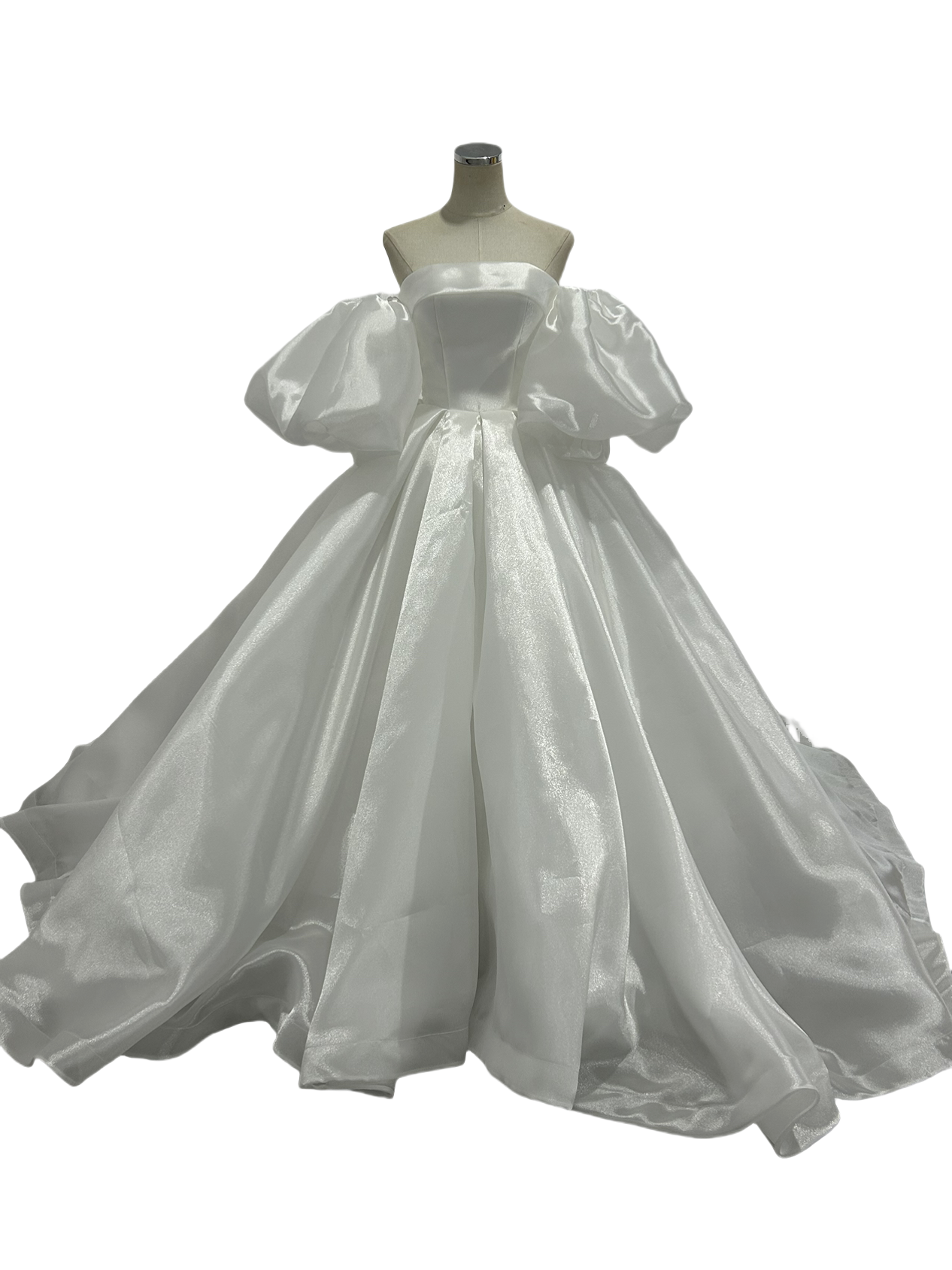 ウェディングドレス パフスリーブ 光沢感 Aライン スレンダーライン 前撮り 結婚式 ビスチェドレス