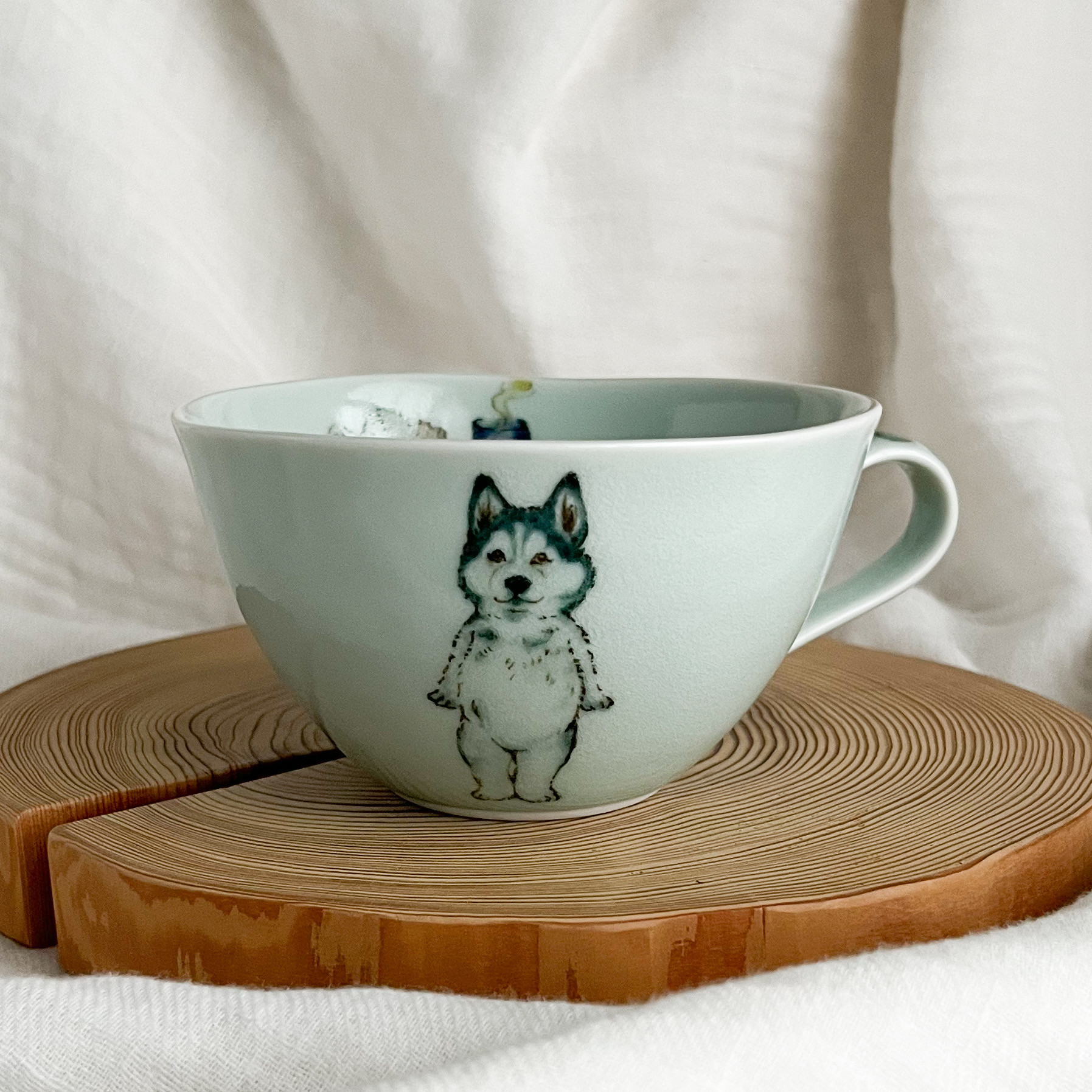 チコロット❤️すべて手描き❤️染付け❤️スープカップ❤️カフェオレボウル❤️お味噌汁お椀❤️シベリアンハスキー