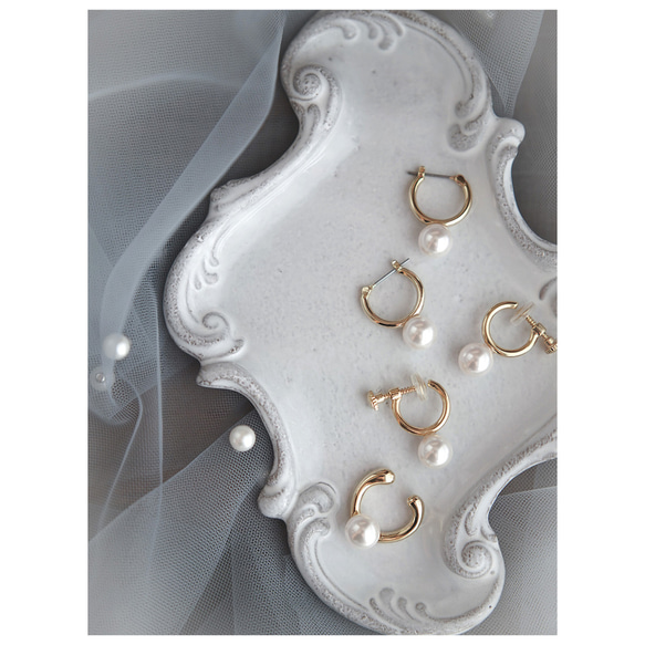 金属アレルギー対応★一粒パールのイヤーカフ（シルバーカラー） 6枚目の画像