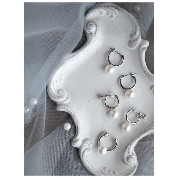 金属アレルギー対応★一粒パールのイヤーカフ（シルバーカラー） 7枚目の画像