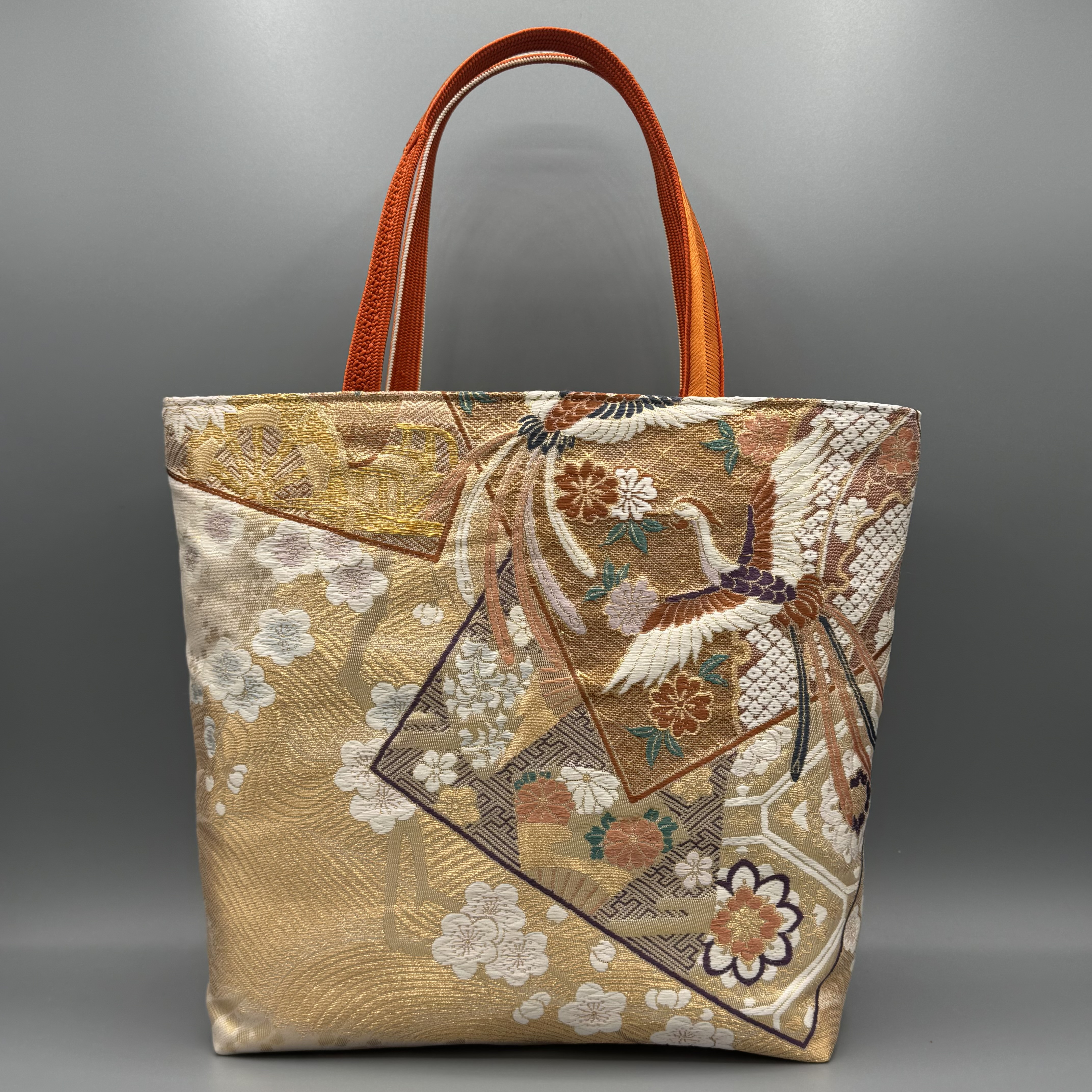 着物 帯 帯締め ハンドメイド トートバッグ リメイク 金 鳥