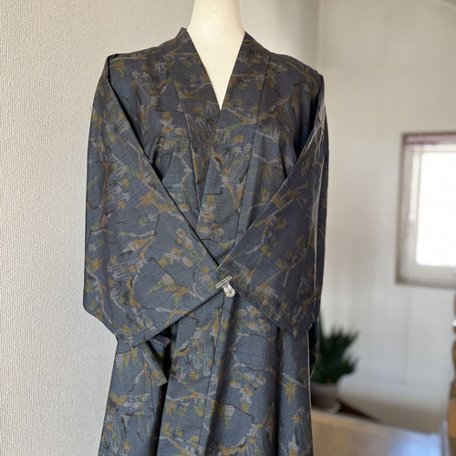 大島紬 着物リメイク 作務衣 枝模様 現品のみ 和のお洒落上衣