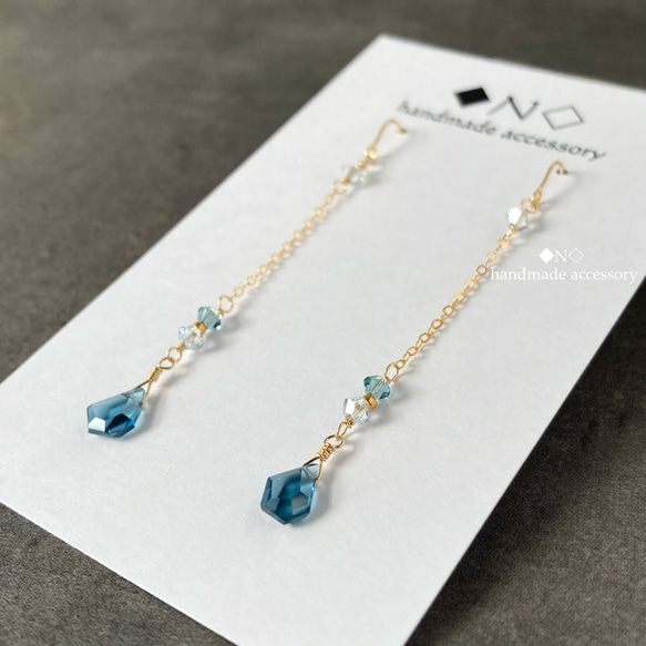 14kgf 宝石質ロンドンブルートパーズのピアス スワロフスキー・クリスタル 14kgf 宝石質ロンドンブルートパーズのピアス スワロフスキー