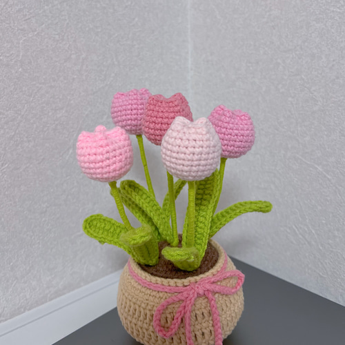 チューリップ植木鉢 編み物 編みぐるみ その他置物 青空 通販 19007583