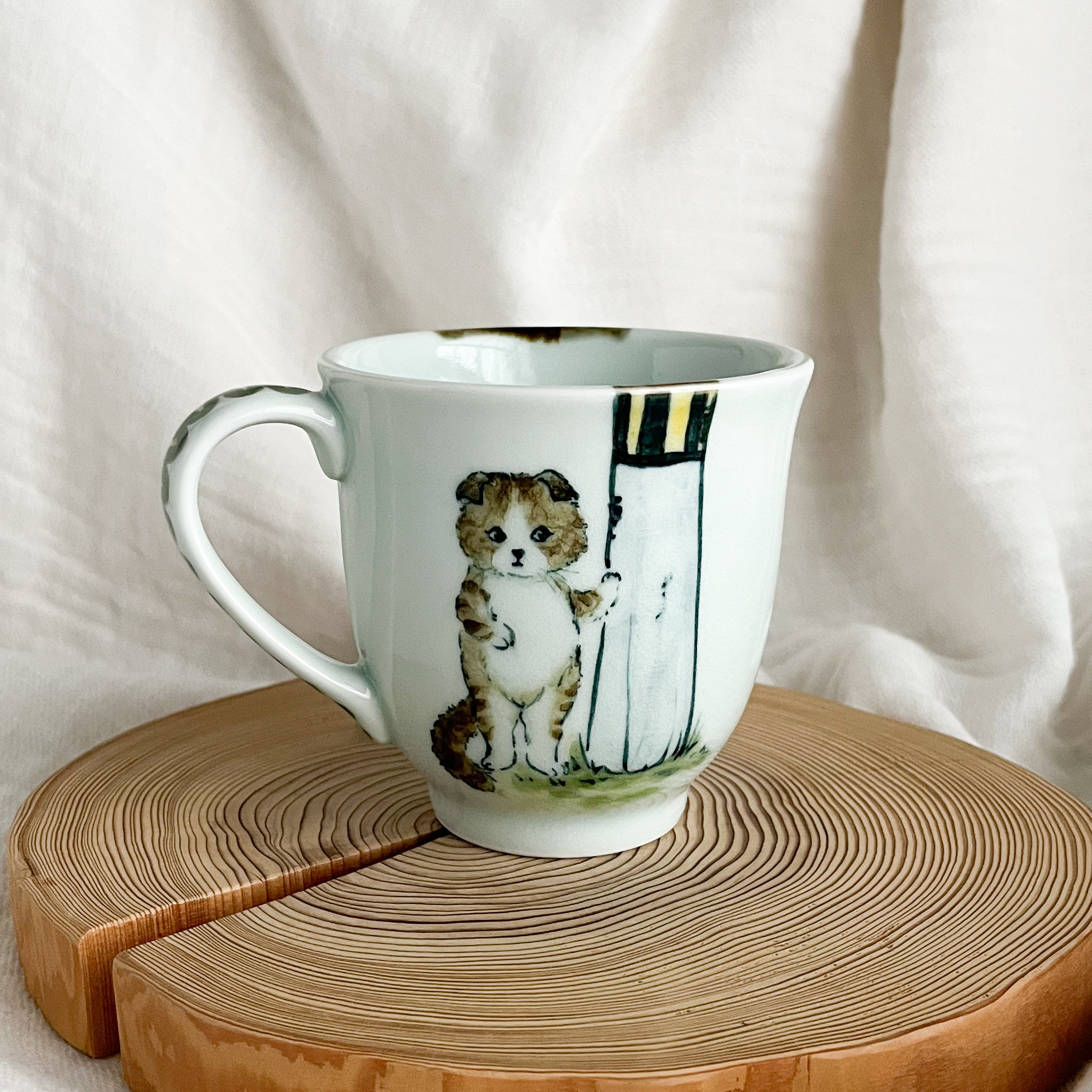 ❤️チコロット❤️すべて手描き❤️染付け❤️ペアマグにもできる❤️左利きにも嬉しいデザイン❤️猫