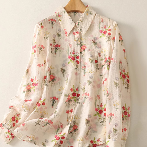 春夏.花柄シャツ/長袖キレイなブラウス/綿 ブラウス Chun.Z 通販