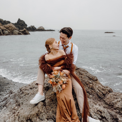 実例写真！パーティードレス ツーピース コーヒーの色 トップス  