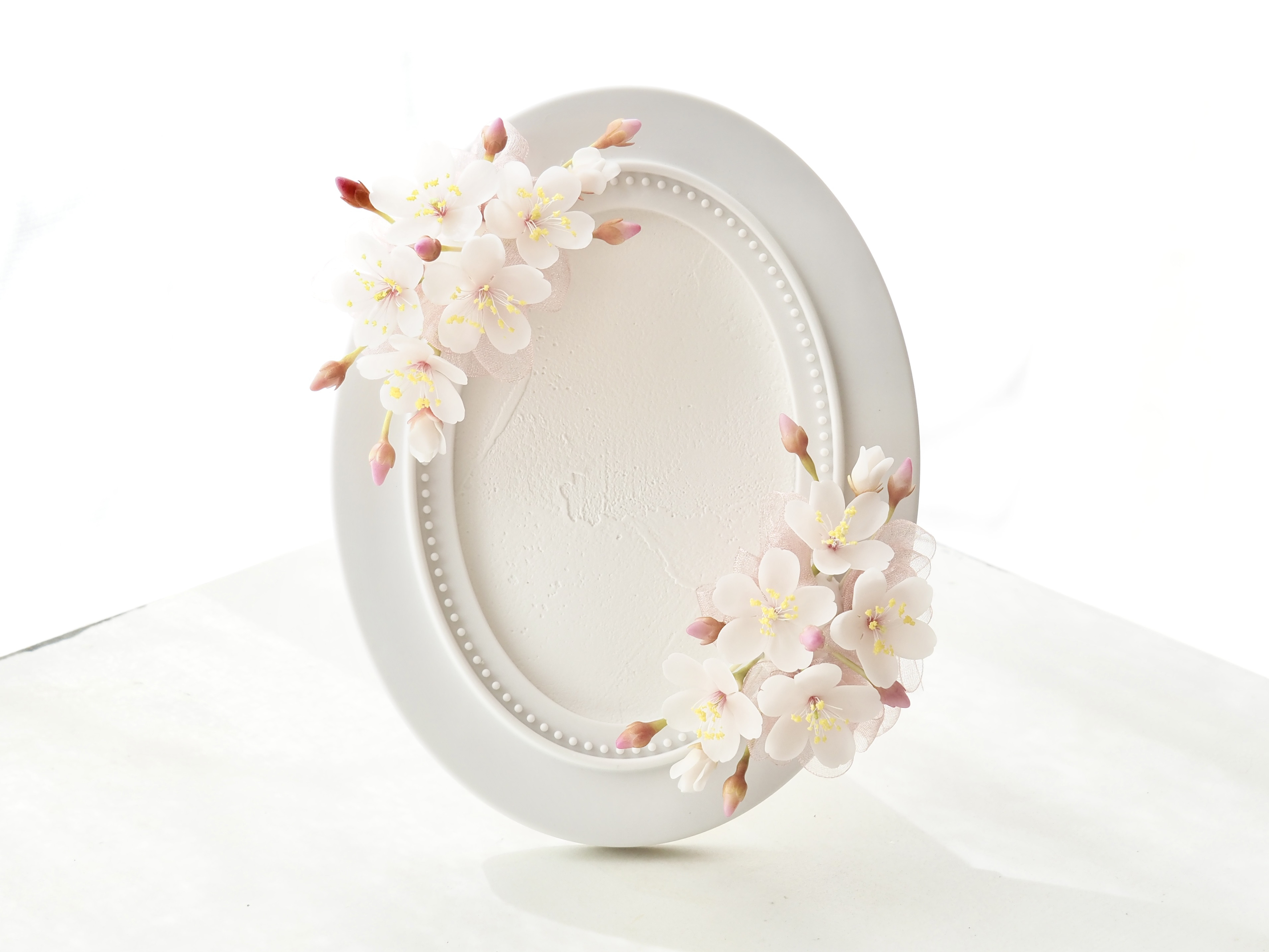 【受注】 粘土の花　桜のフォトフレーム　L判サイズ用　縦置き楕円形タイプ
