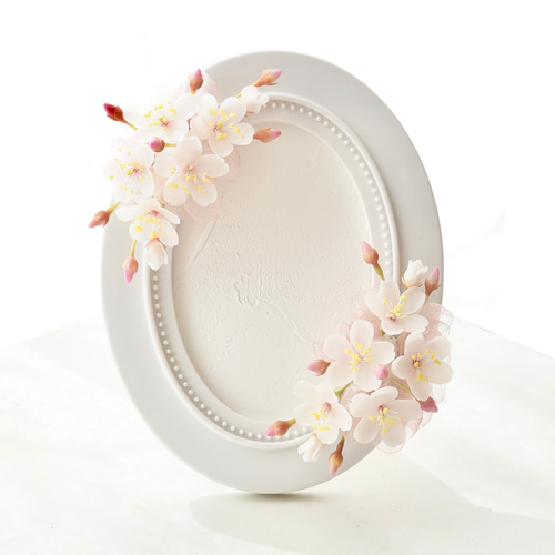 受注】 粘土の花 桜のフォトフレーム L判サイズ用 縦置き楕円形