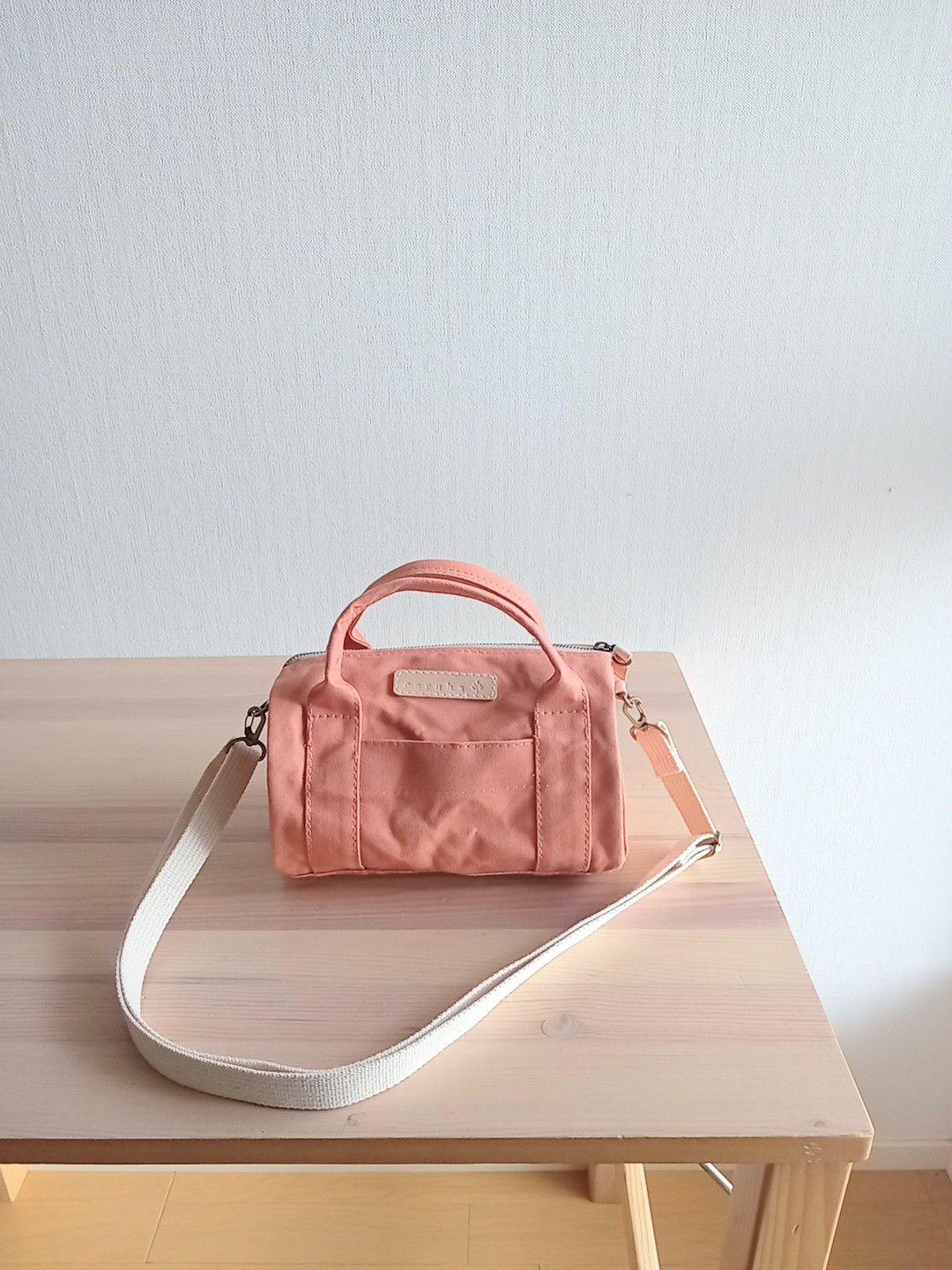 ☆パラフィン加工帆布☆の2wayドラムポシェット　【ピンクオレンジ】