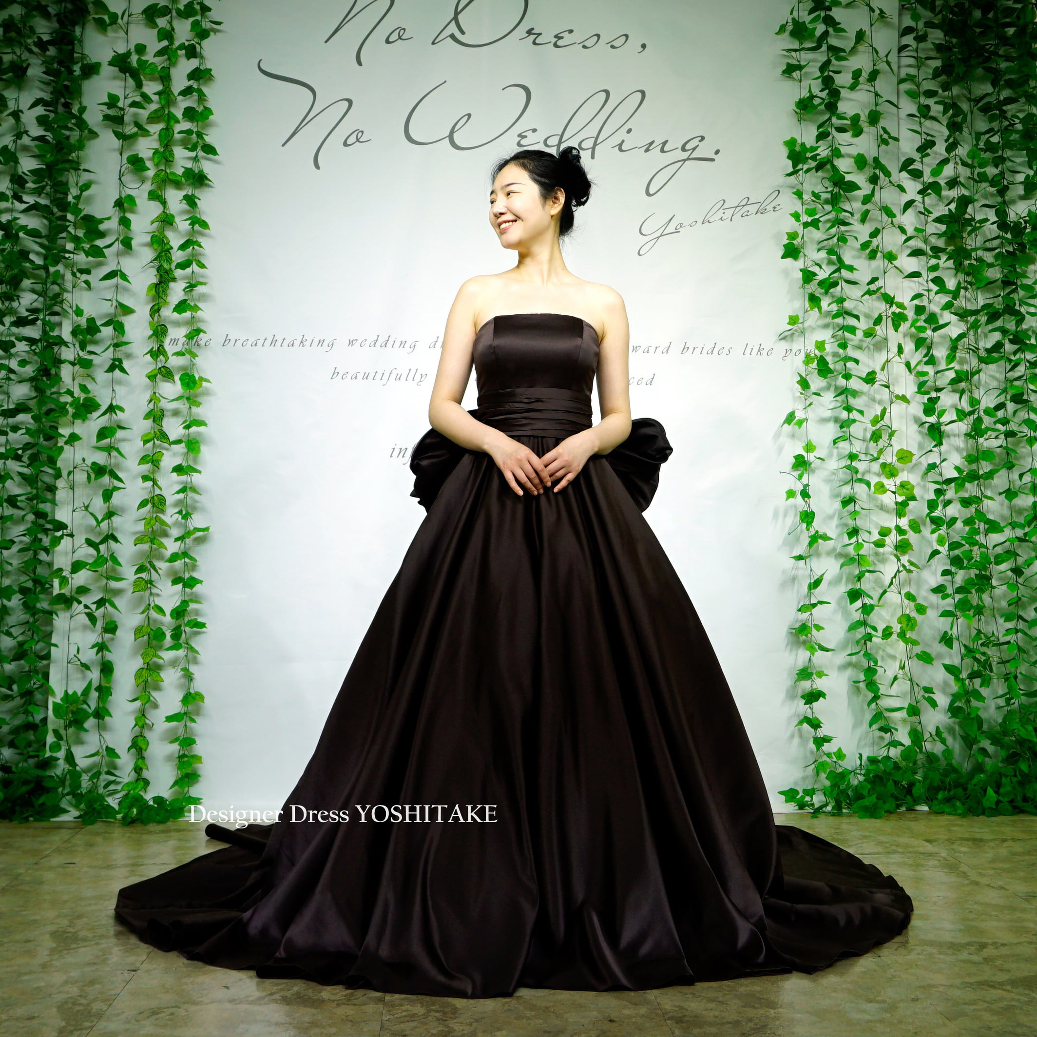 【オーダー制作】ウエディング.ブラウンドレス.ビスチェ.Aライン.サテン.パニエ付き.披露宴  Y2164