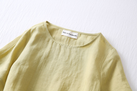 ★サンプルセール　1点のみ★2000円オフ★リネンブラウス　半袖Tシャツ渋みがかった黄緑色 L(080) 2枚目の画像