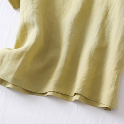★サンプルセール　1点のみ★2000円オフ★リネンブラウス　半袖Tシャツ渋みがかった黄緑色 L(080) 8枚目の画像