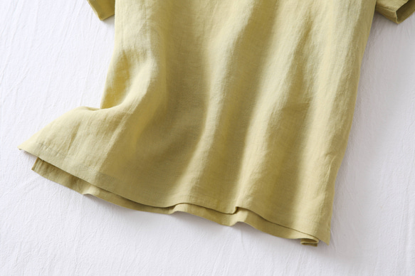 ★サンプルセール　1点のみ★2000円オフ★リネンブラウス　半袖Tシャツ渋みがかった黄緑色 L(080) 8枚目の画像