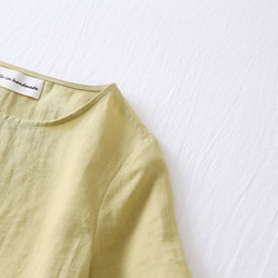 ★サンプルセール　1点のみ★2000円オフ★リネンブラウス　半袖Tシャツ渋みがかった黄緑色 L(080) 5枚目の画像