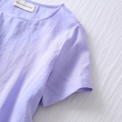 ★サンプルセール　1点のみ★2000円オフ★リネンブラウス　半袖Tシャツうすく淡い青紫色L(081) 3枚目の画像