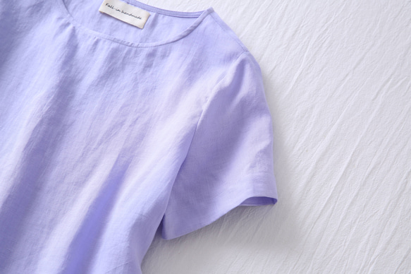 ★サンプルセール　1点のみ★2000円オフ★リネンブラウス　半袖Tシャツうすく淡い青紫色L(081) 3枚目の画像