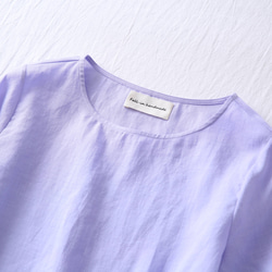 ★サンプルセール　1点のみ★2000円オフ★リネンブラウス　半袖Tシャツうすく淡い青紫色L(081) 2枚目の画像