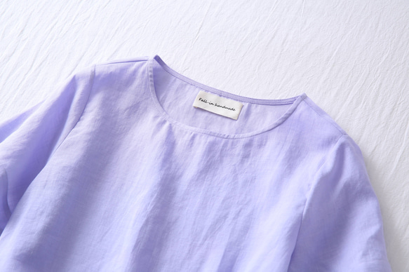 ★サンプルセール　1点のみ★2000円オフ★リネンブラウス　半袖Tシャツうすく淡い青紫色L(081) 2枚目の画像