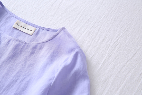 ★サンプルセール　1点のみ★2000円オフ★リネンブラウス　半袖Tシャツうすく淡い青紫色L(081) 4枚目の画像