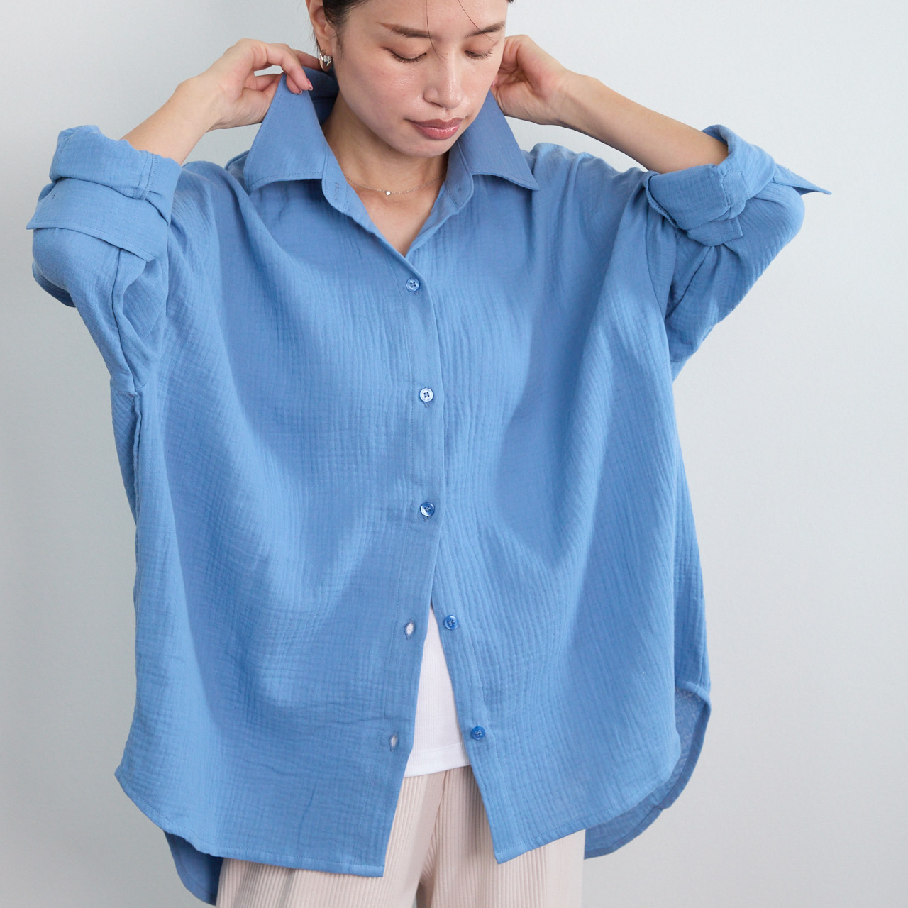 触手ガーゼシャツ ロング ブルー the MINDAID