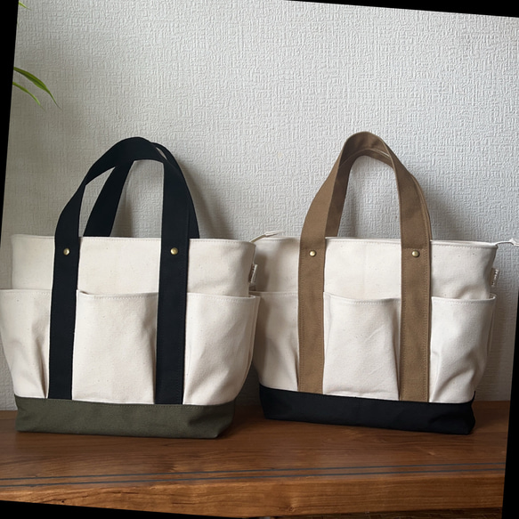 ポケットいっぱいミニトートバッグ 帆布生地 ちょっとそこまで 毎日