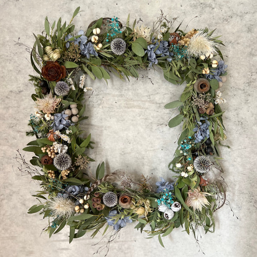 森のスクエアリース＊blue ドライフラワー Natural Craft 通販