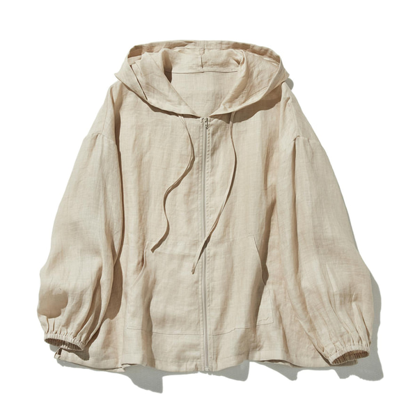 ★サンプルセール　1点のみ★3000円オフ★リネン素材のブルゾン　ライトアウター ベージュ　230613-8(083) 1枚目の画像
