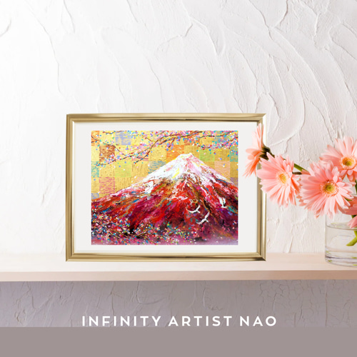 赤富士｜万代の福』赤富士 富士山 つる 鶴 新年 リビング 玄関 壁 絵