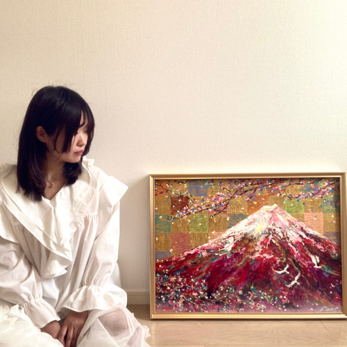 ポスター【赤富士の絵】 縁起 日本 山の絵 赤富士 富士山 つる