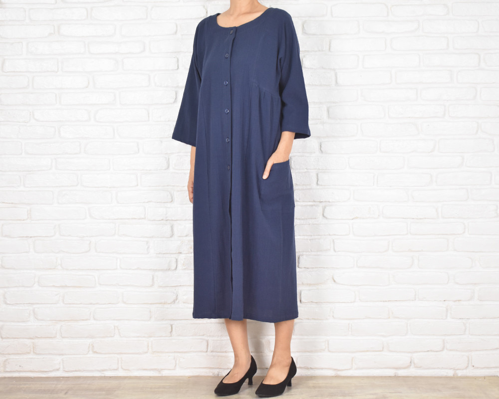 3WAYで楽しめるコットン素材のコートワンピース　＜ネイビー＞