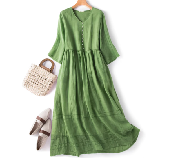 春夏.綿麻のワンピース/長袖スカート/ゆったり 1枚目の画像