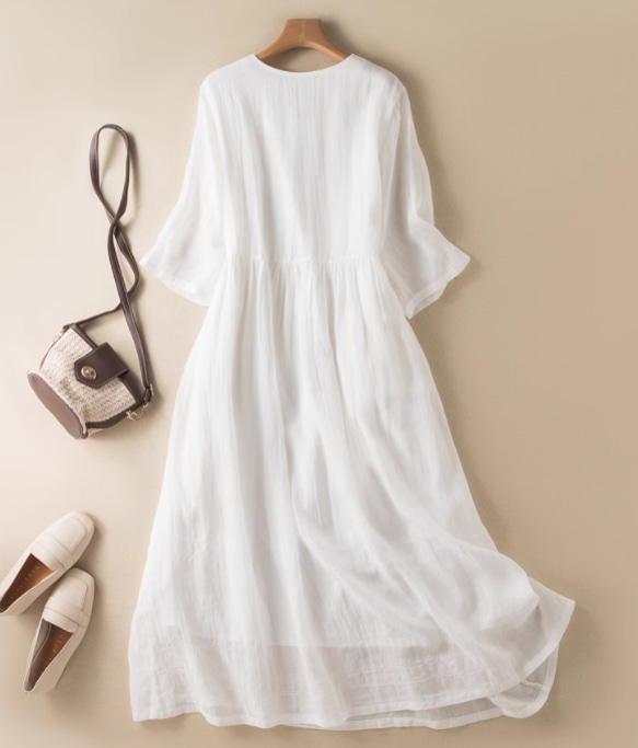 春夏.綿麻のワンピース/長袖スカート/ゆったり 4枚目の画像