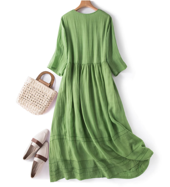 春夏.綿麻のワンピース/長袖スカート/ゆったり 2枚目の画像