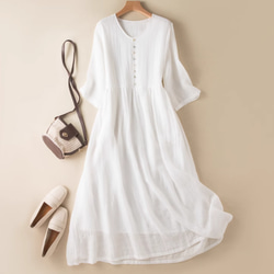 春夏.綿麻のワンピース/長袖スカート/ゆったり 3枚目の画像