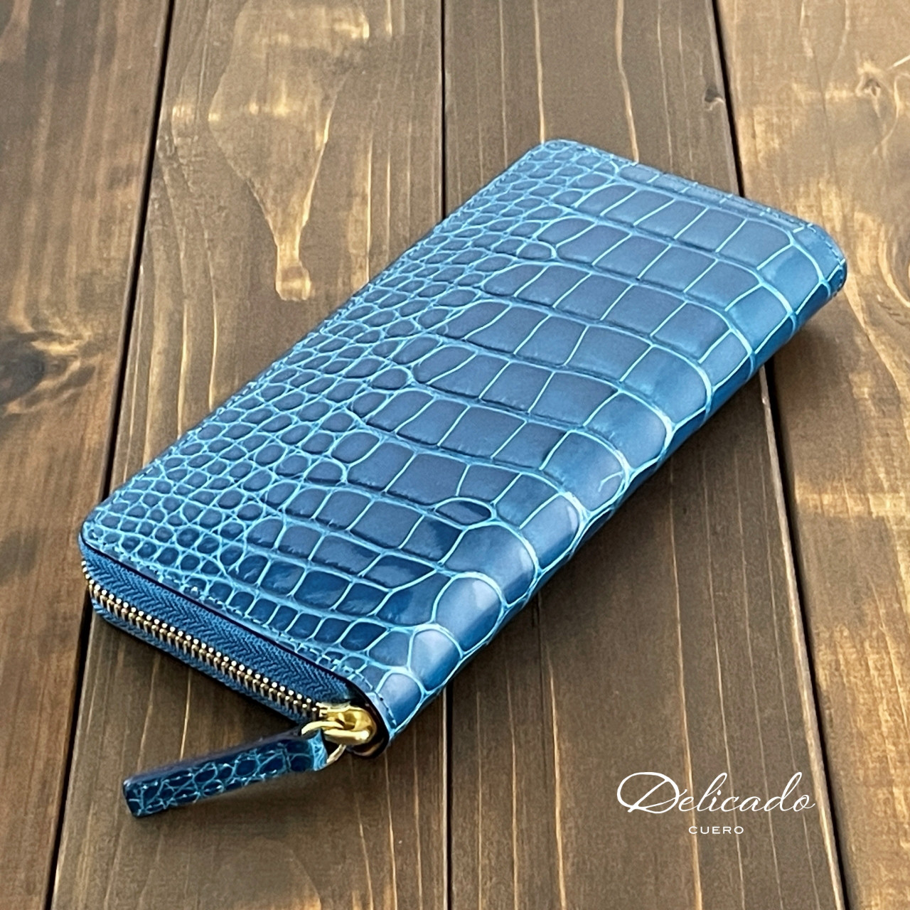 クロコダイル 長財布 ピーコックブルー