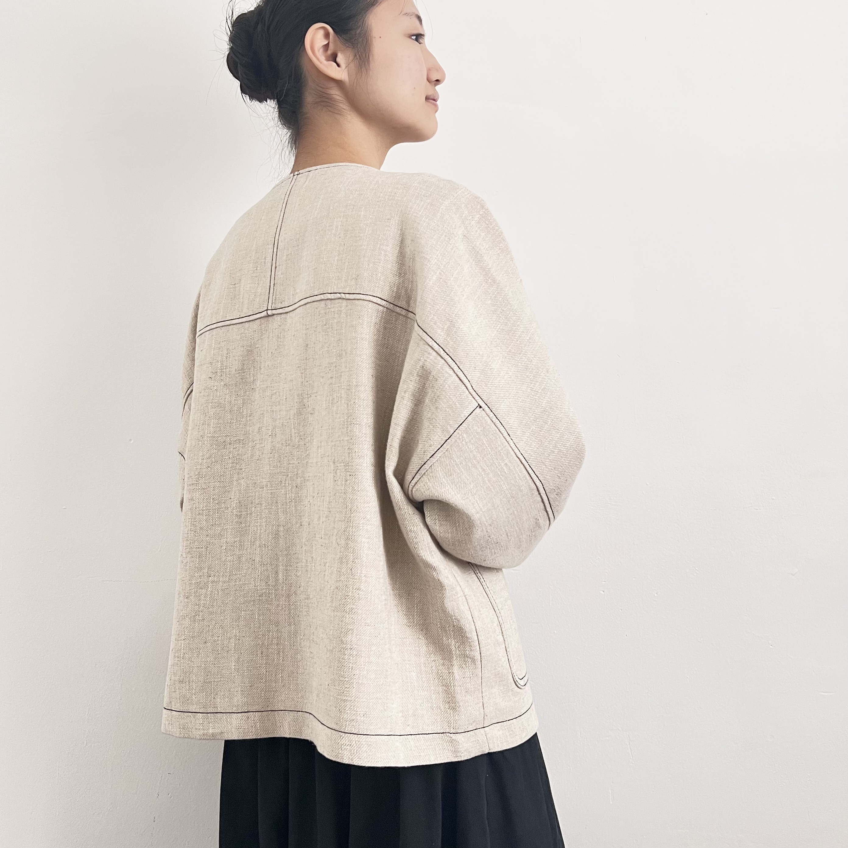 【リネン100％★2025春ジャケット】クルーネック│カジュアル│ポケット│かわいいシルエット│上着│Ｃ-55SLGL