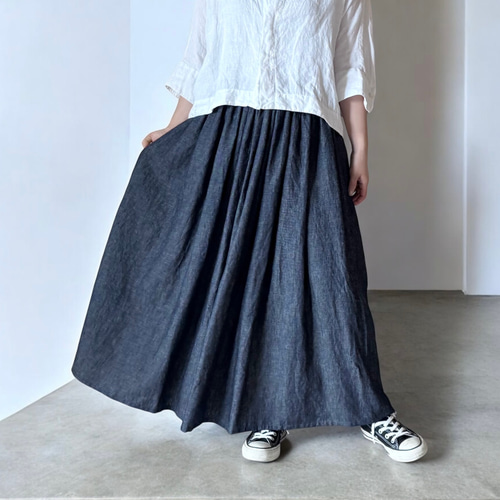 児島プレミアムリネンデニム使用♪こだわりのインディゴデニムスカート
