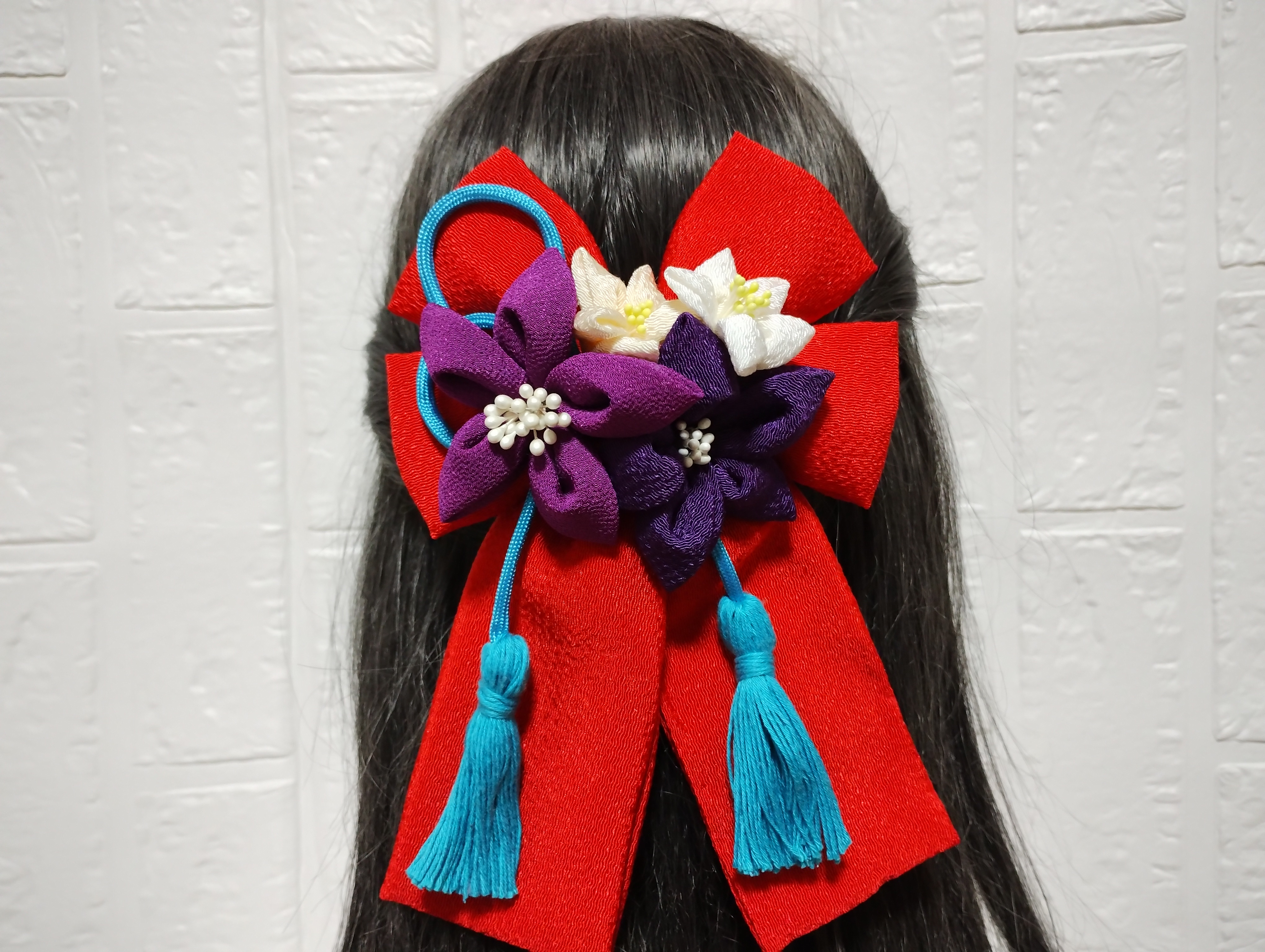 髪飾り赤　リボン赤　卒業式リボン　卒業式髪飾り　卒園式髪飾り　成人式髪飾り　ハイカラさんリボン　七五三髪飾り　つまみ細工 4,779円