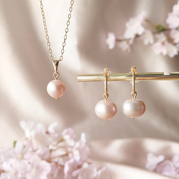 淡水パールのさくらピンクネックレス＆イヤリングセット/痛くない