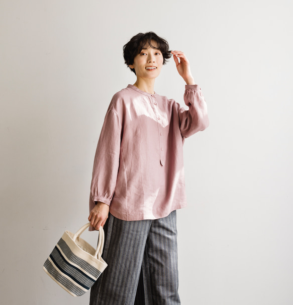 ★サンプルセール　1点のみ★3000円オフ★ブラウス　リネン100％　薄柿 　240322-1(087) 4枚目の画像