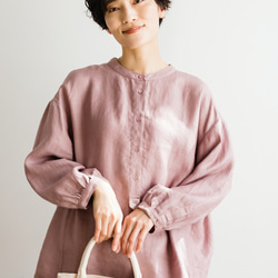 ★サンプルセール　1点のみ★3000円オフ★ブラウス　リネン100％　薄柿 　240322-1(087) 1枚目の画像