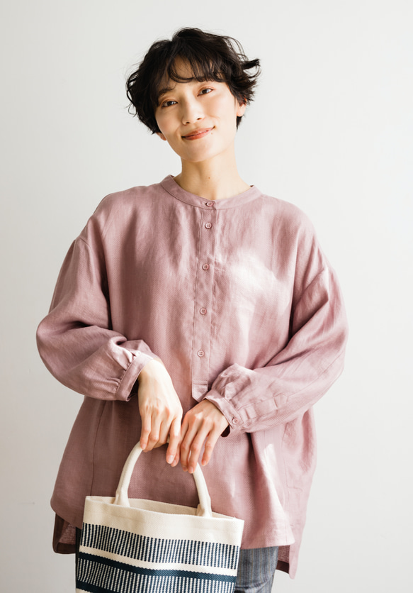 ★サンプルセール　1点のみ★3000円オフ★ブラウス　リネン100％　薄柿 　240322-1(087) 1枚目の画像