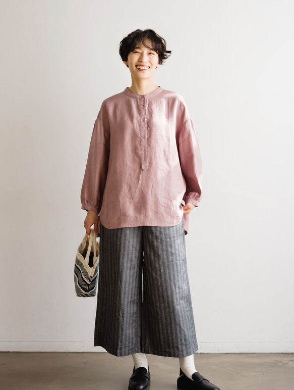 ★サンプルセール　1点のみ★3000円オフ★ブラウス　リネン100％　薄柿 　240322-1(087) 8枚目の画像