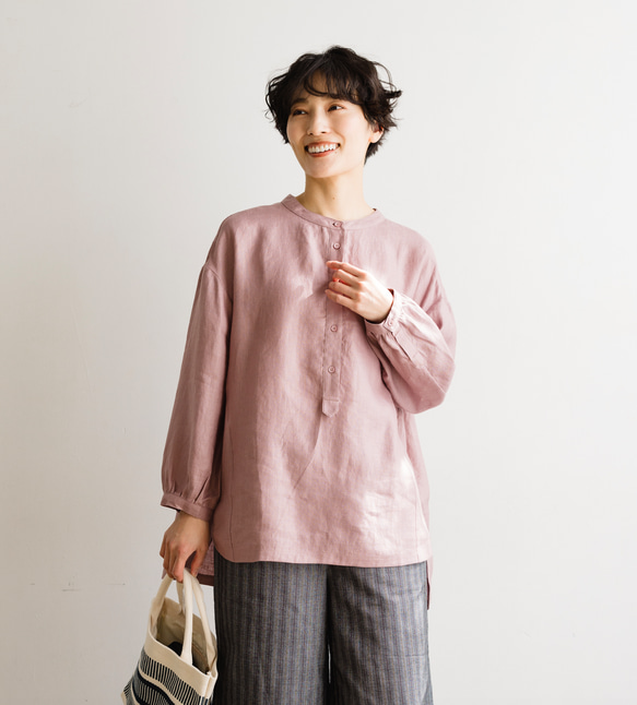 ★サンプルセール　1点のみ★3000円オフ★ブラウス　リネン100％　薄柿 　240322-1(087) 3枚目の画像