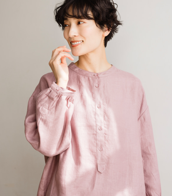 ★サンプルセール　1点のみ★3000円オフ★ブラウス　リネン100％　薄柿 　240322-1(087) 5枚目の画像