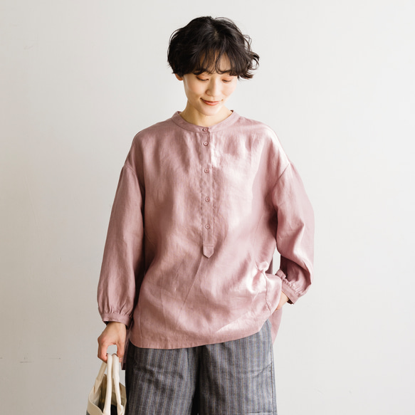 ★サンプルセール　1点のみ★3000円オフ★ブラウス　リネン100％　薄柿 　240322-1(087) 2枚目の画像