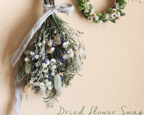 ドライフラワースワッグ ナチュラルホワイト ＊ ナチュラルかわいい